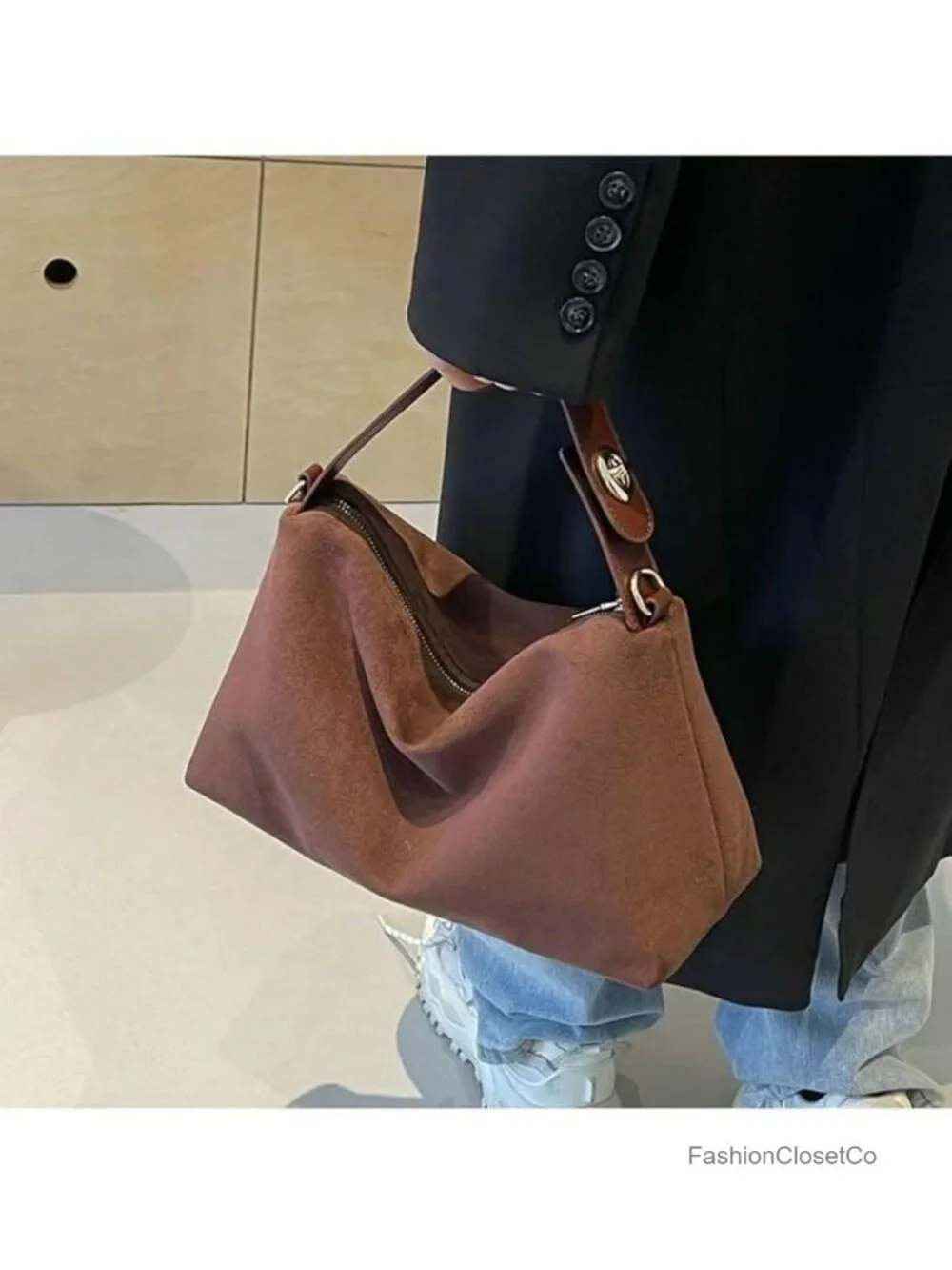 Faux Suede Slouchy Hobo Bag Crossbody Shoulder Tote Purse